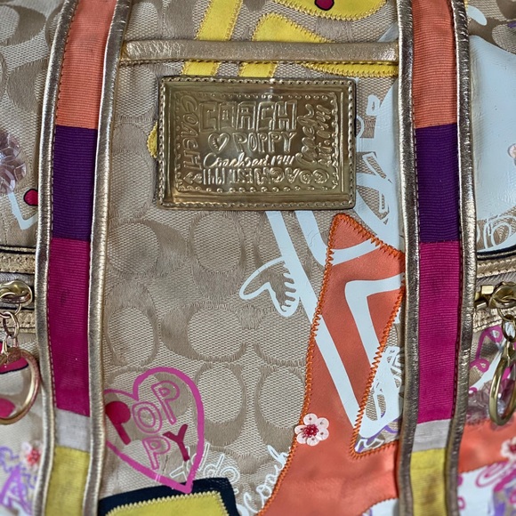 VINTAGE COACH POPPY 2010 TOTE 2/WAY BEIGE CANVAS - Picture 6 of 13